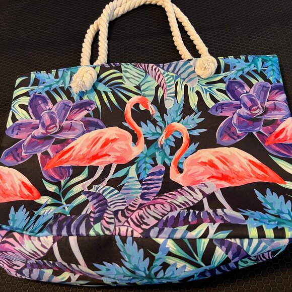 Flamingo Beach Bag Pink and Purple - Picture 1 of 1